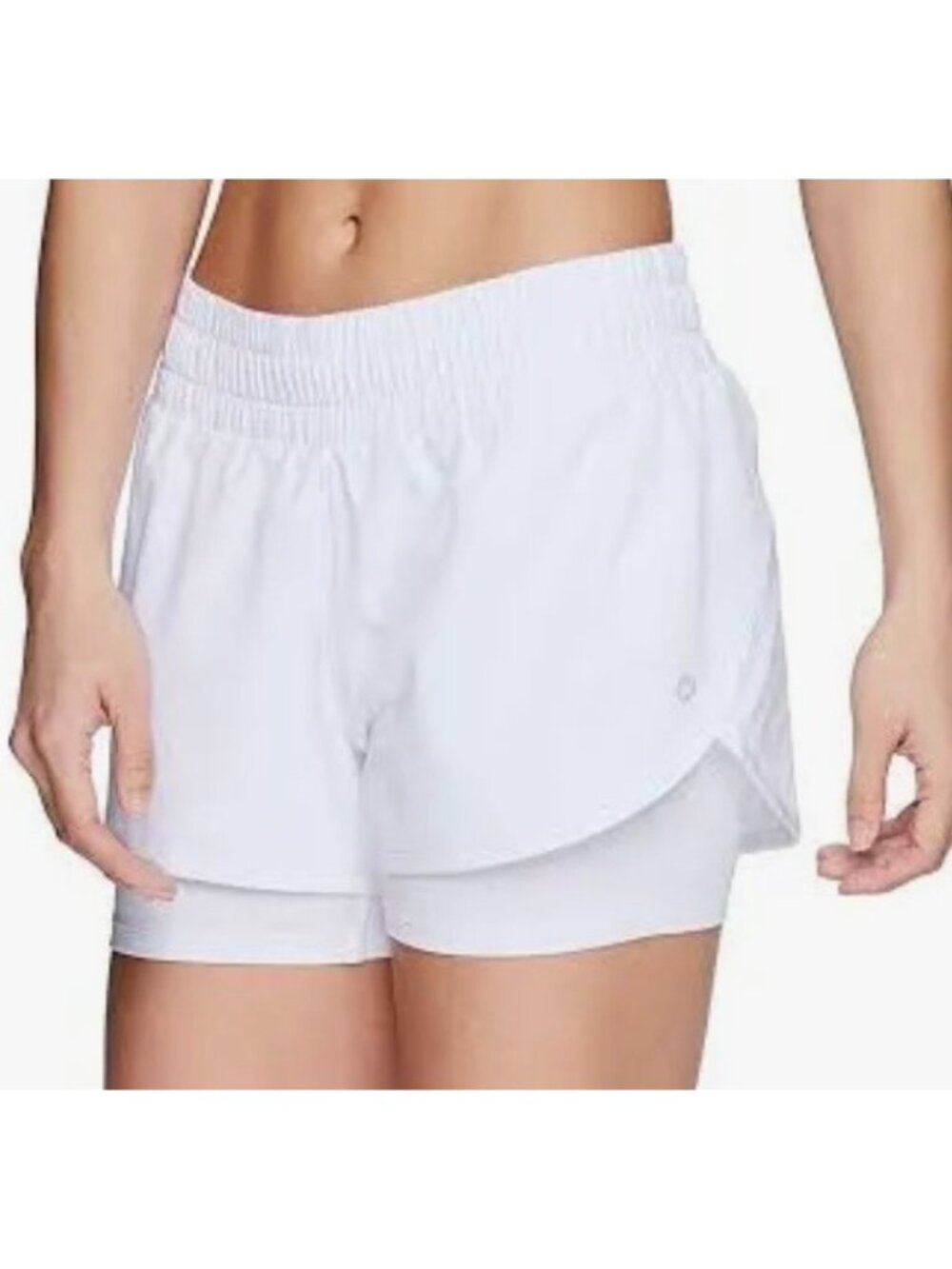 RBX Solid White 2 in 1 Women's Lightweight Elastic Waist Athletic Shorts Medium